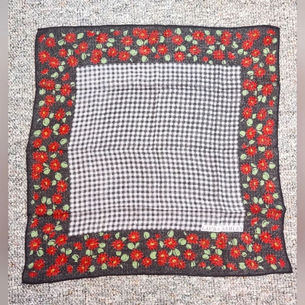Laura Ashley Houndstooth/Floral Silk Neck Scarf